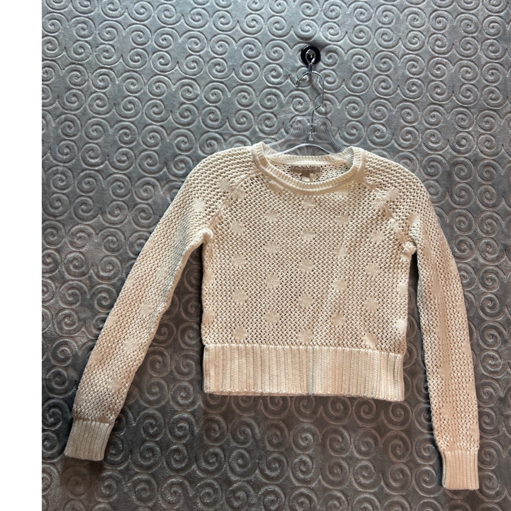 Banana Republic Petite XS Cream Textured‎ Knit Crew Neck Sweater